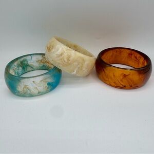 Set of Three Marbled Chunky Resin Bangles, Classic Y2K Revival Stackable lot
